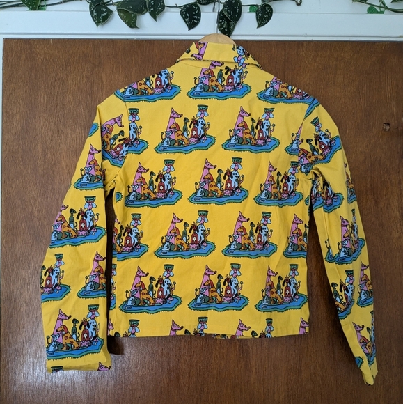 Nooworks Jacket Dog Party Moto Full Zip Small Yellow - Picture 3 of 8